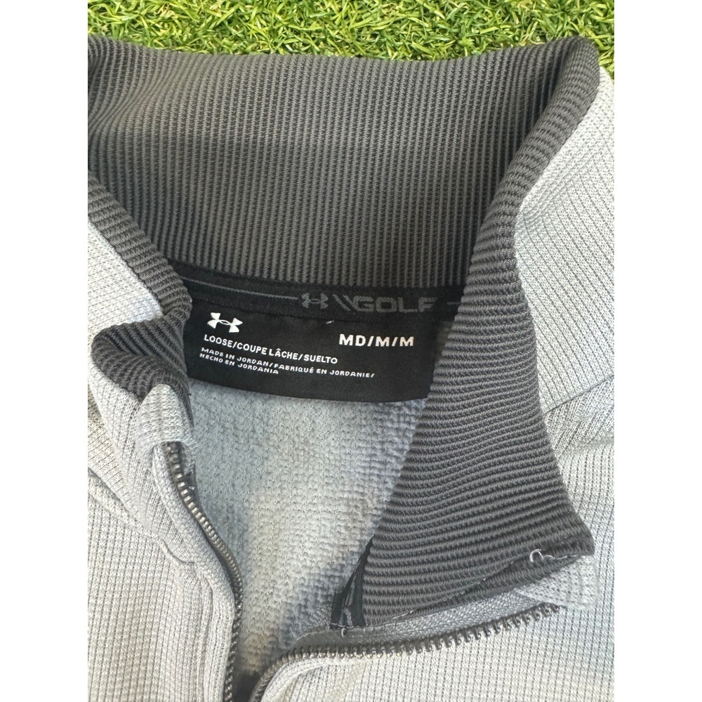 Under Armour Golf Mens Medium Gray Quarter Zip Pullover Storm Loose Fit Sweater - Picture 3 of 7